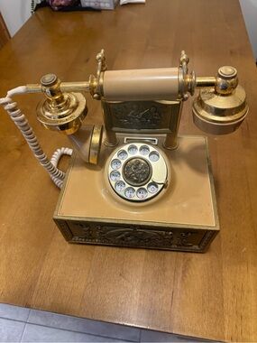 Ecote Beige and Gold Decorative Rotary-Style Desk Phone